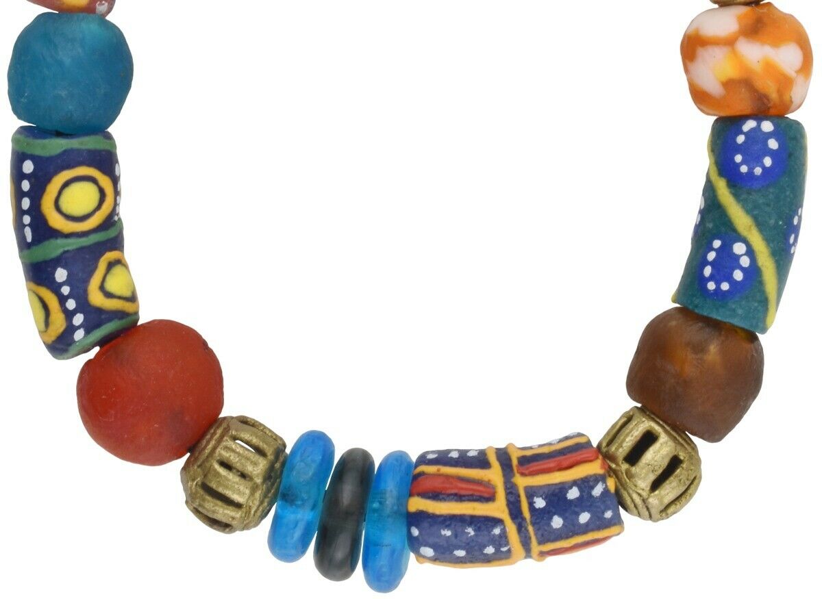 Handmade Beaded Bracelet With Brass & Glass Beads - Ghana - close-up