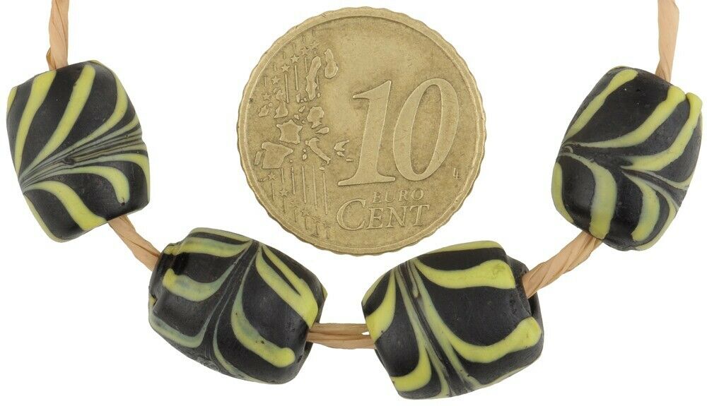 African Trade Beads Old Feather Venetian Glass Beads Black Fancy Lampwork Ghana - alternate view