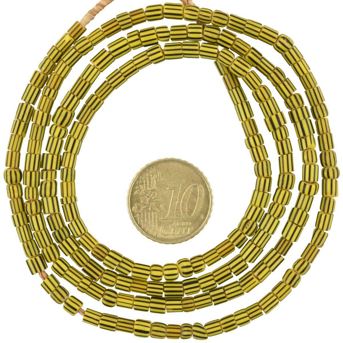 Yellow Striped Old Venetian Seed Glass Trade Beads • Tiny 3–4 mm Strand (70.5 cm)