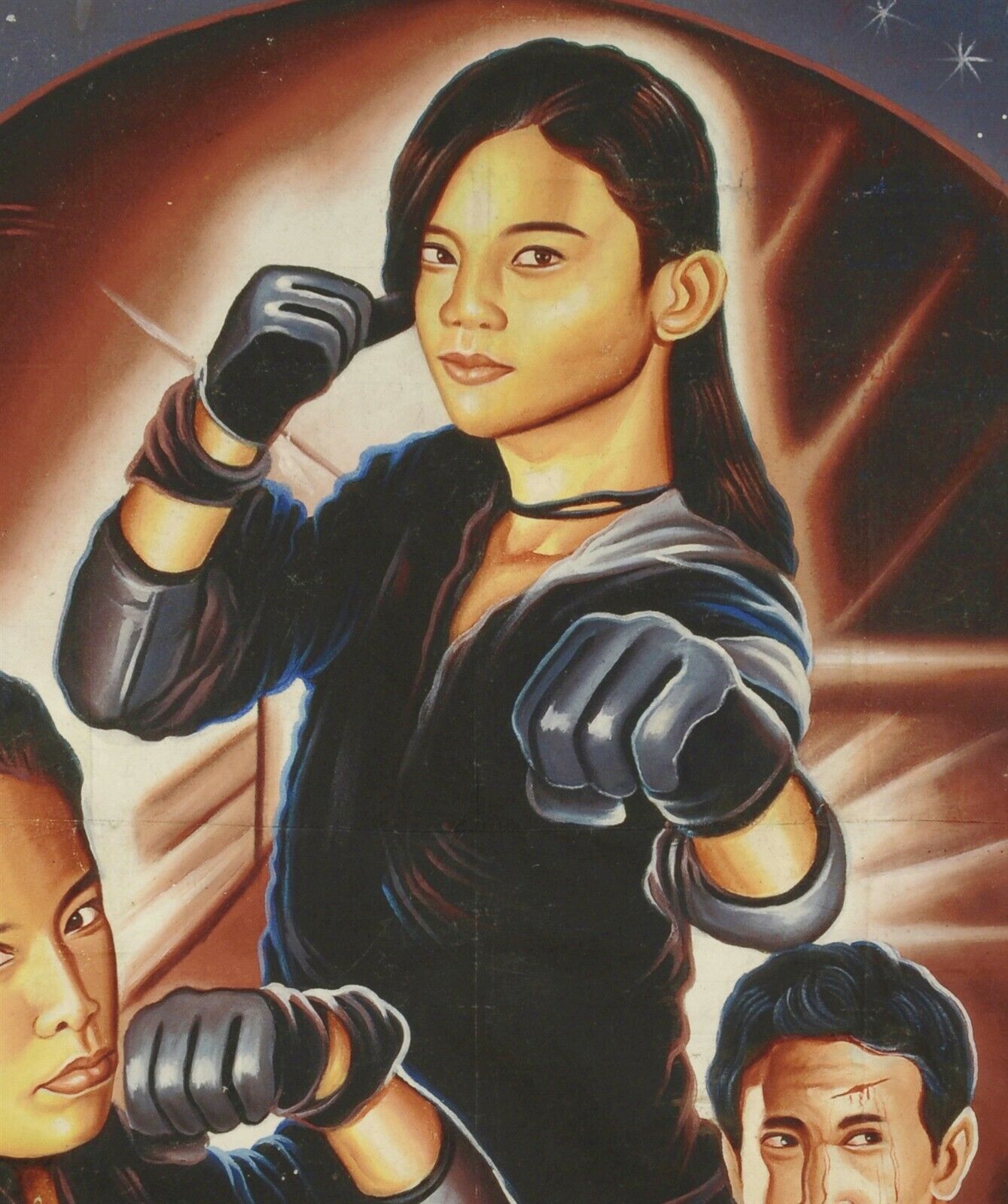 Twins Mission: Unique Hand-Painted Martial Arts Movie Poster From Ghana - zoomed-in detail