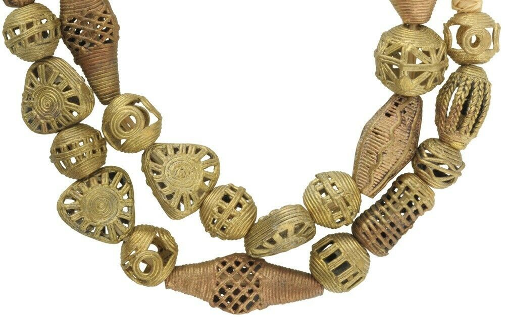 Handmade Brass Beads Bronze Casting Lost Wax Ashanti Akan Jewelry African Trade - close-up