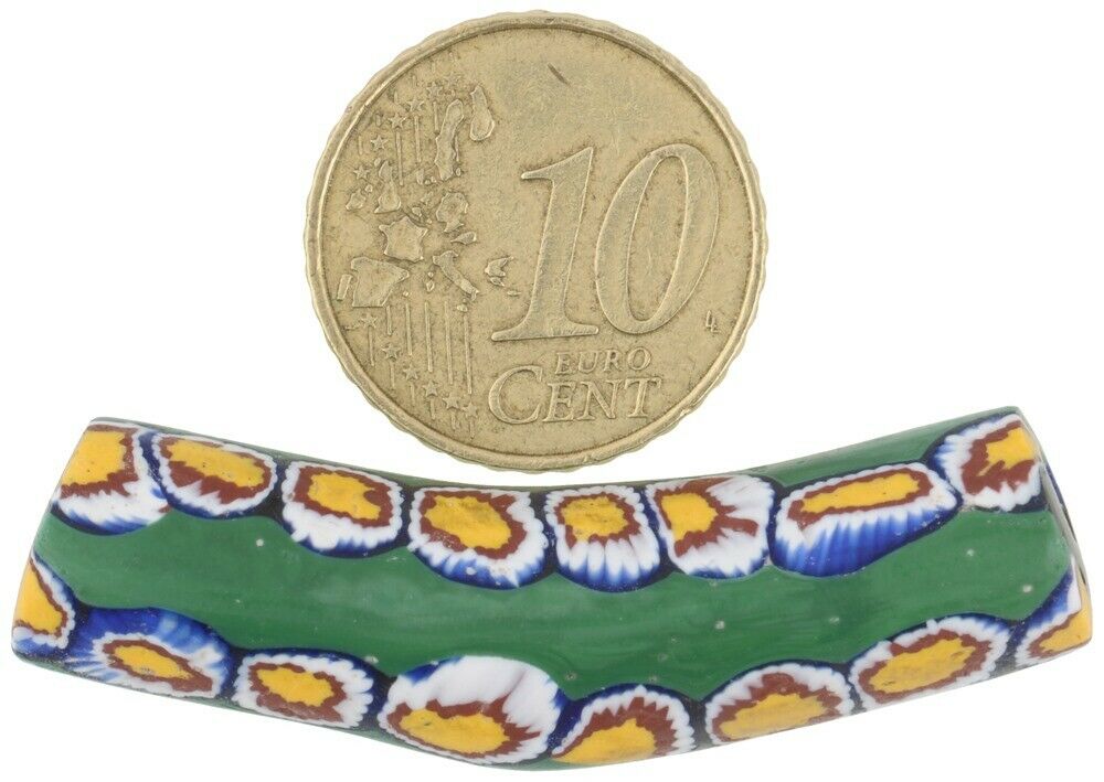 Old African Trade Bead Large Elbow Millefiori Venetian Glass Bead Rare Mosaic - alternate view