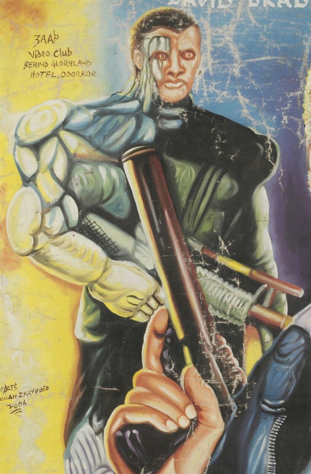 Cyborg Cop Ghana Hand-Painted Poster - Authentic African Art - close-up
