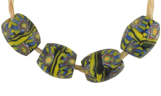 Antique Banded Oval Millefiori Mosaic Glass Trade Beads - alternate view