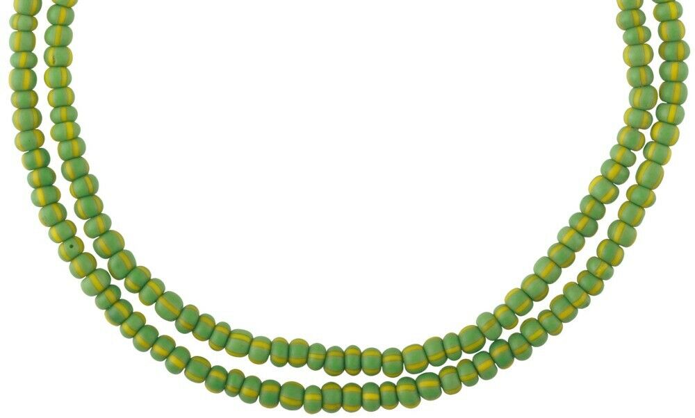 Spectacular 5 mm Green Striped Old Venetian Drawn Seed Beads Strand