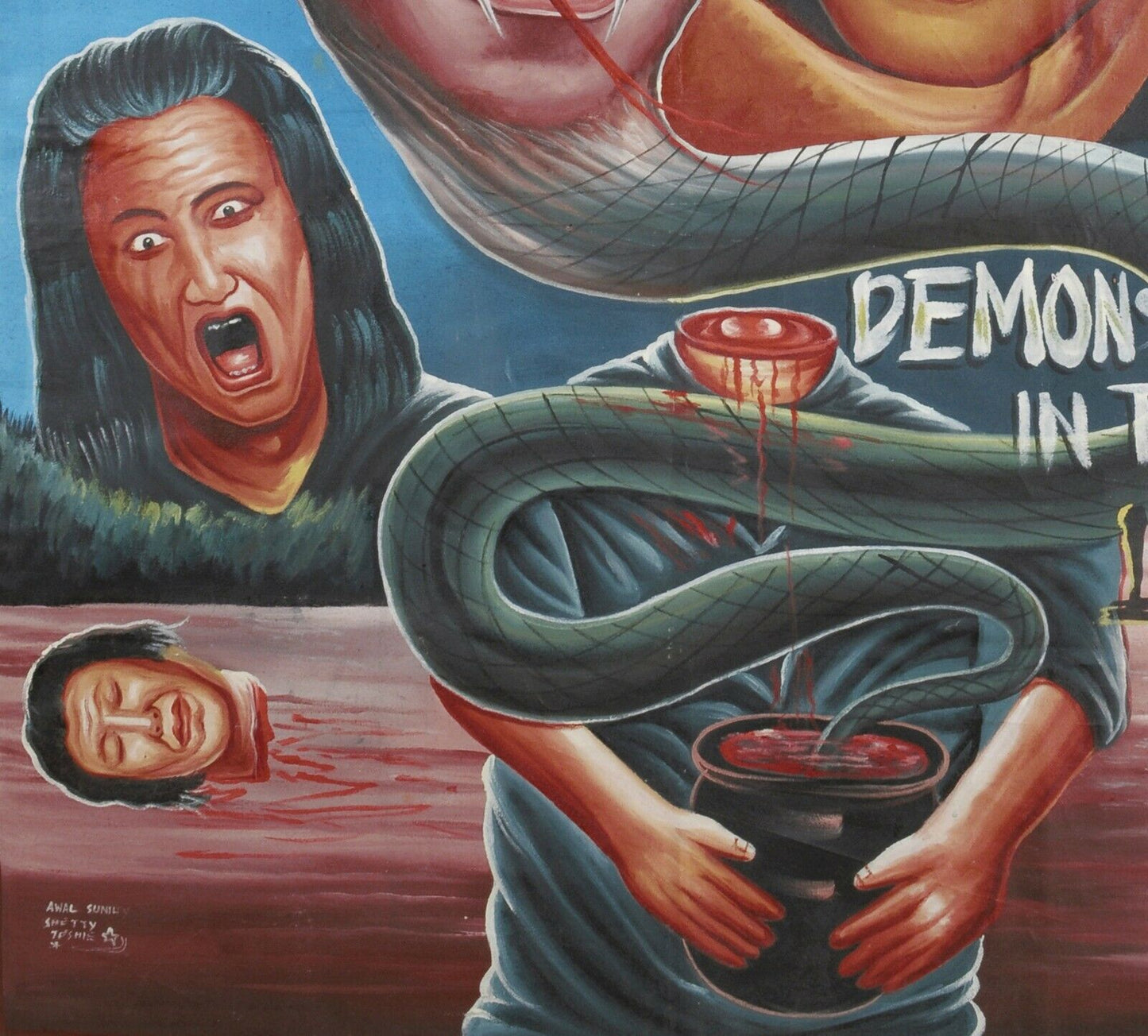 Demons In The Land Movie Poster - Authentic Ghanaian Art - close-up