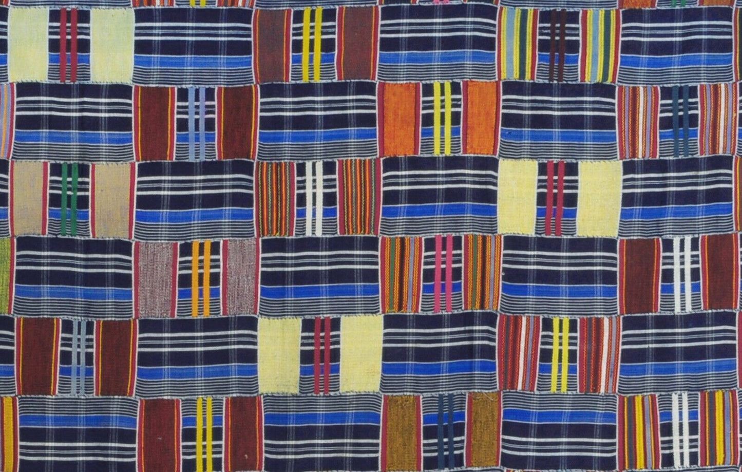 Handwoven Ewe Kente Vintage 1970s Cloth – 178 × 131 cm, Ghana