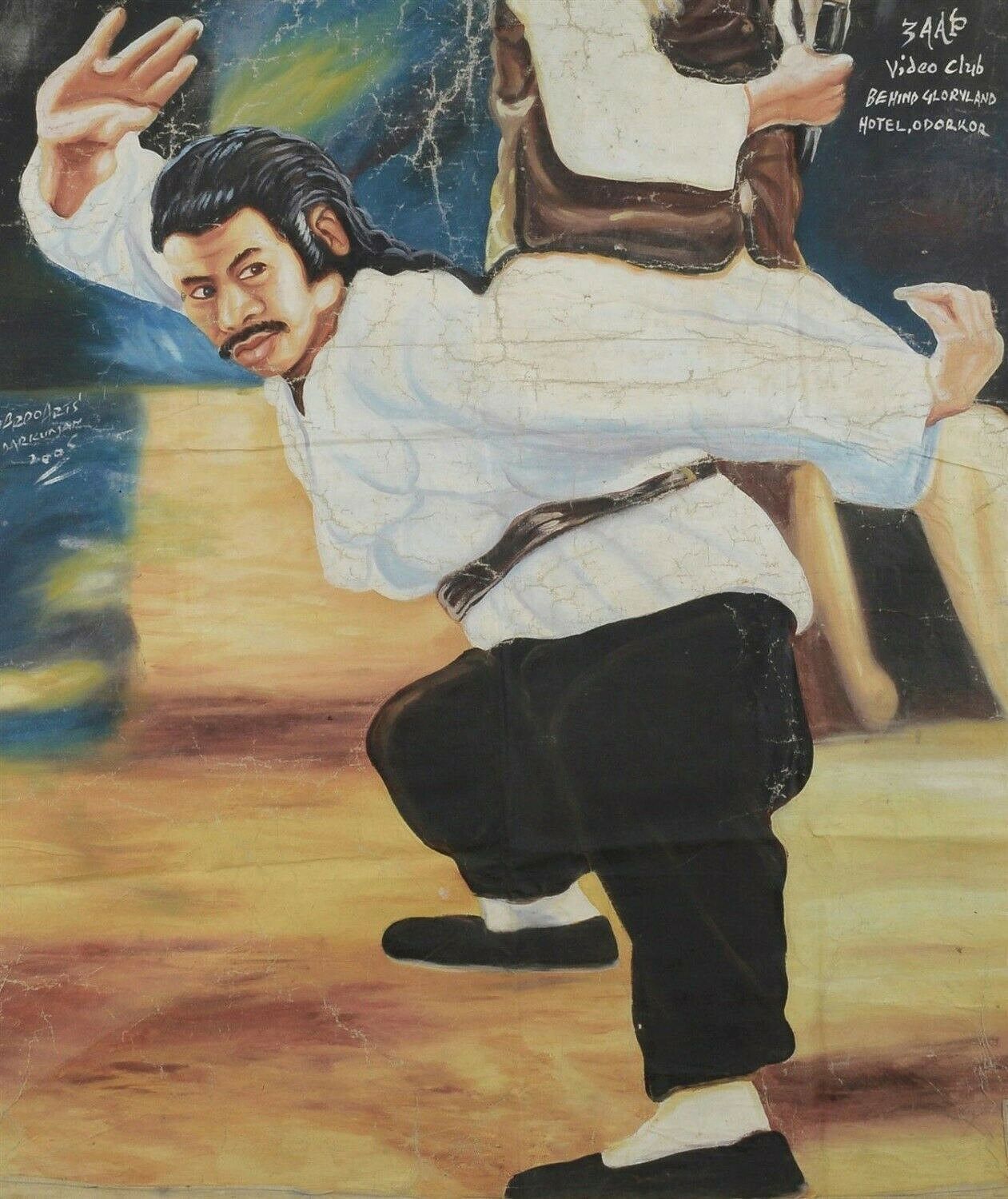 3 Evil Masters Movie Poster - Authentic Ghanaian Hand-Painted Art - close-up