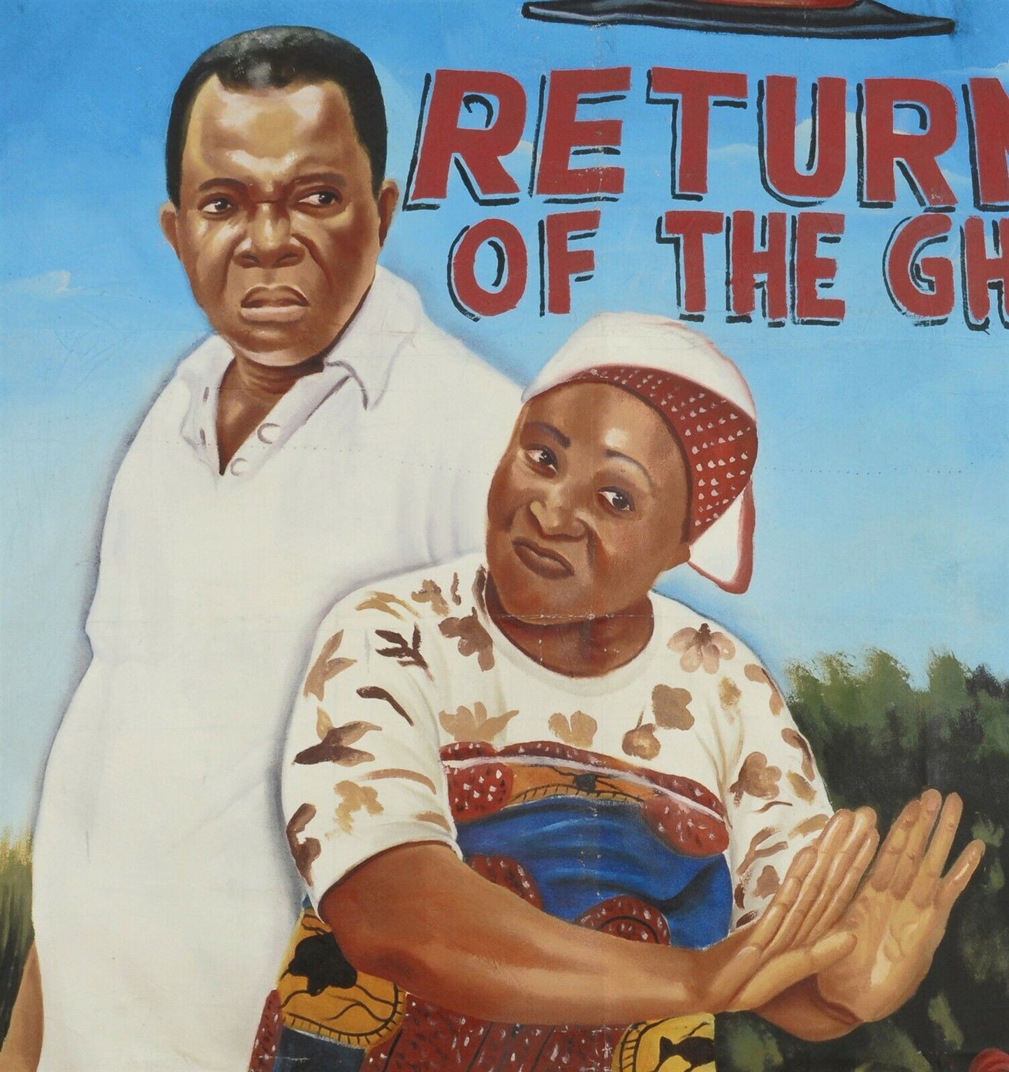 Return Of The Ghost Movie Poster: Ghanaian Hand-Painted Artwork - close-up