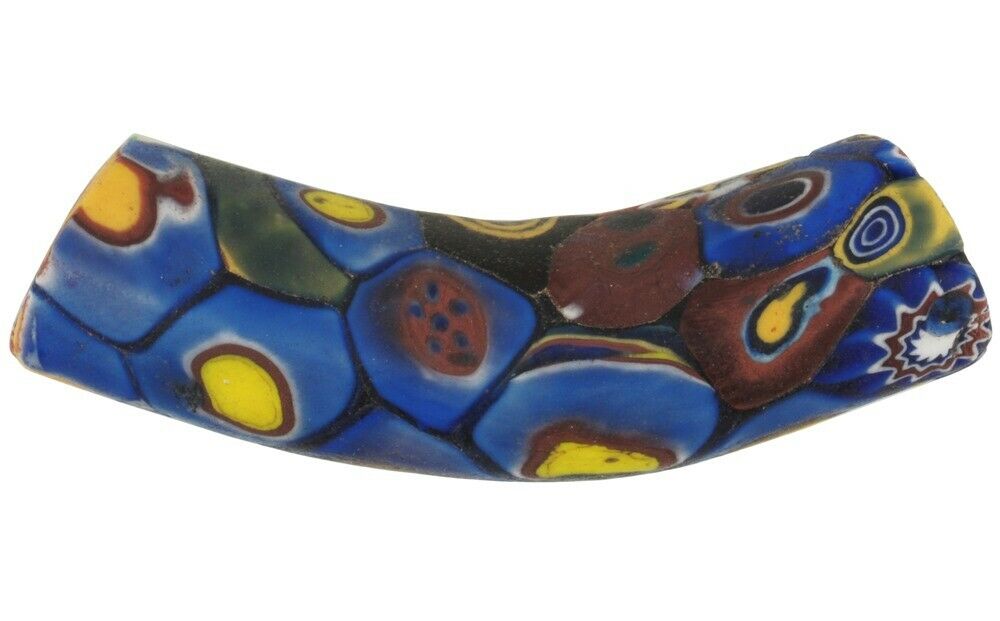 Old African Trade Bead Elbow Multimurrine Millefiori Venetian Mosaic Glass Bead - alternate view