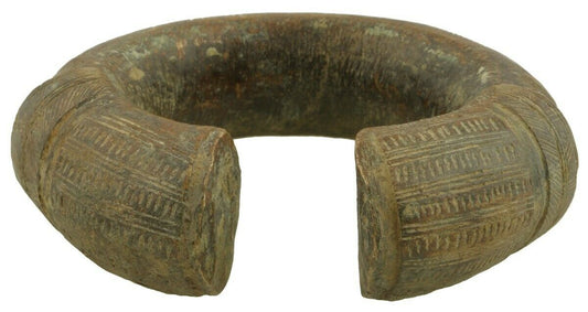 African Art Old Brass Bracelet Currency Ghana / Fulani West Africa - alternate view