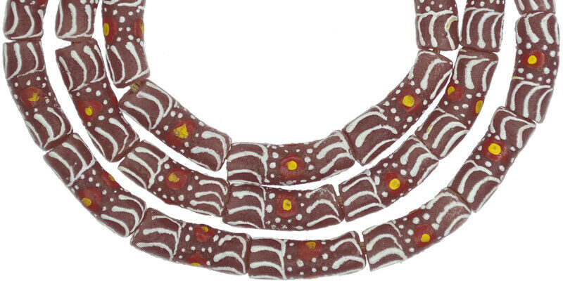 Handmade Ghana Fancy Powder Glass Beads - 27" Strand - close-up