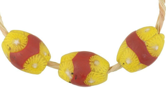 Antique Red Banded Oval Millefiori Venetian Mosaic Glass Trade Beads - alternate view