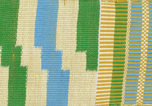 Authentic Handwoven Kente Scarf - Ghanaian Double-Woven Stole - zoomed-in detail