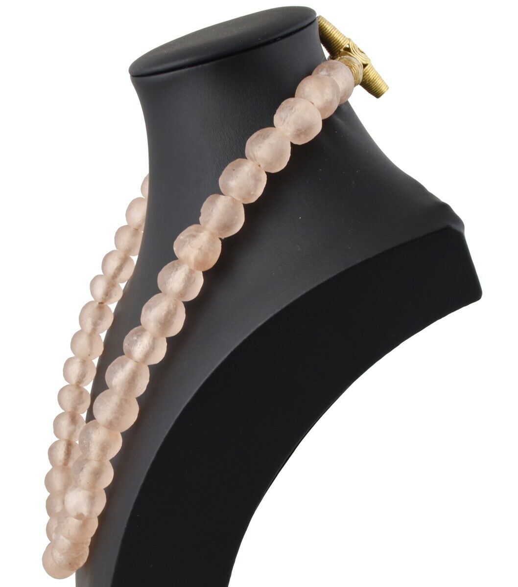 Handmade Beaded Glass Necklace | African Trade Beads & Brass - angled shot