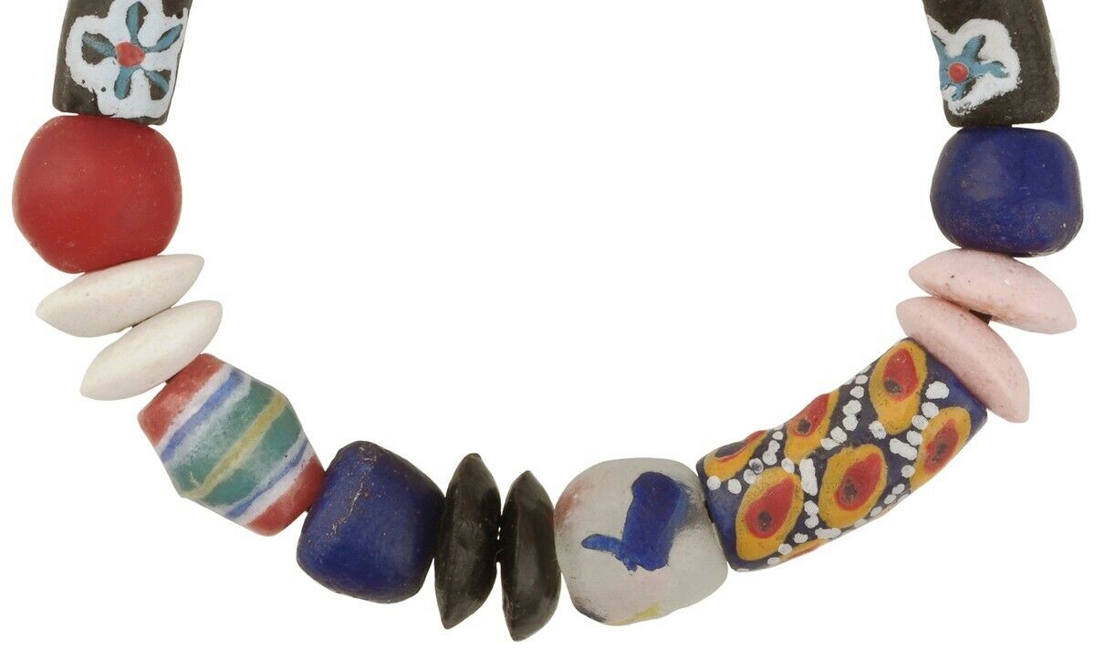 Handmade African Beaded Bracelet - Krobo Glass Trade Beads - close-up
