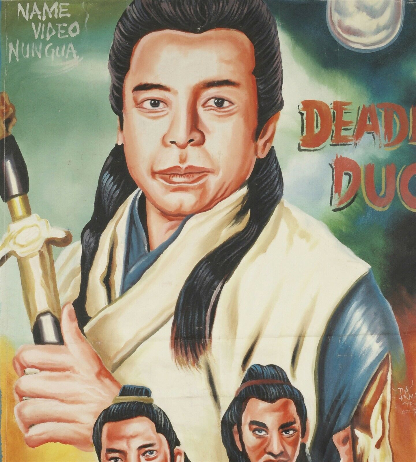Deadly Duo: Authentic Hand-Painted Martial Arts Movie Poster From Ghana - close-up
