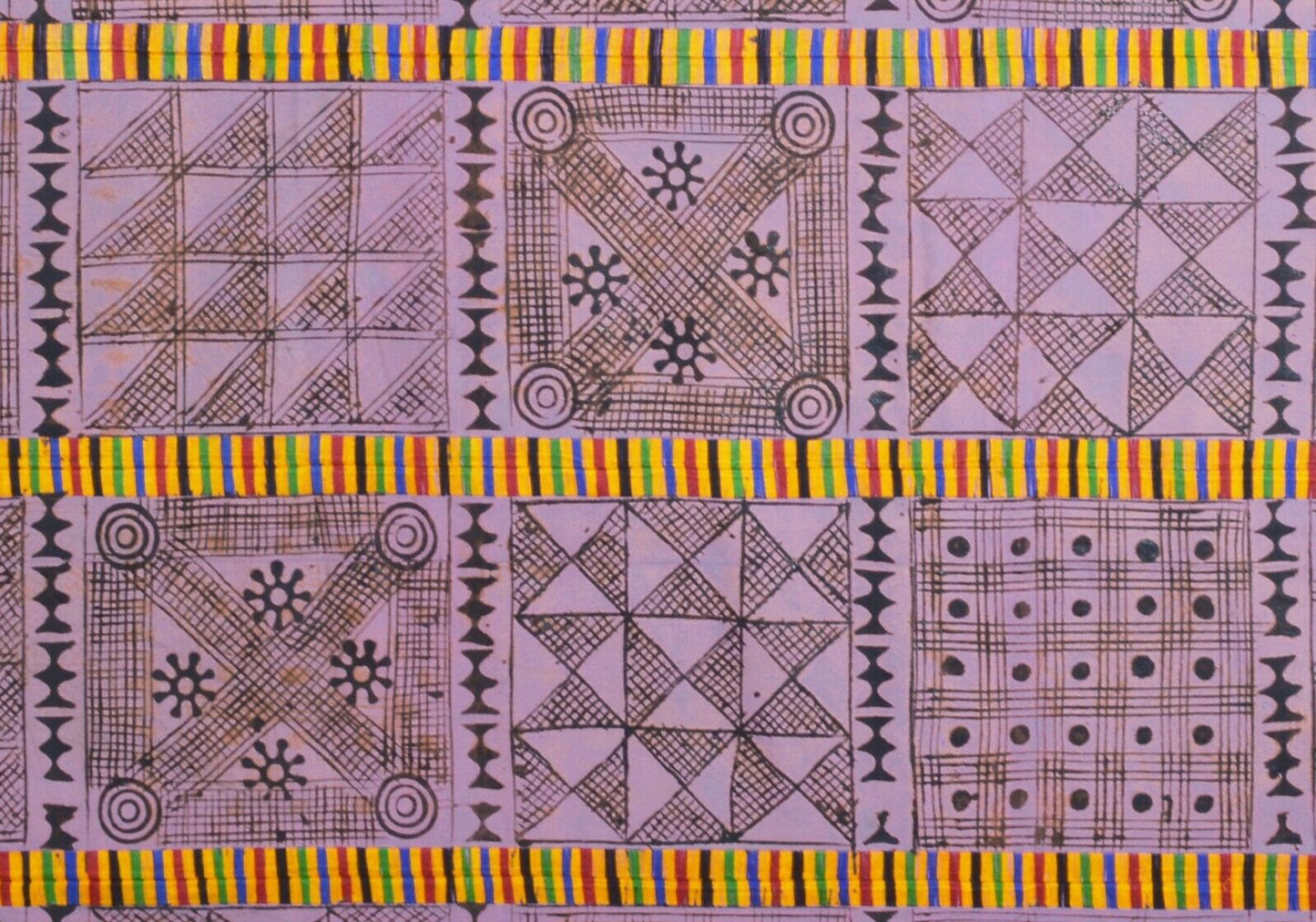 Hand Stamped Adinkra Cloth “Man” Size Vintage 1960s 132½″×90″