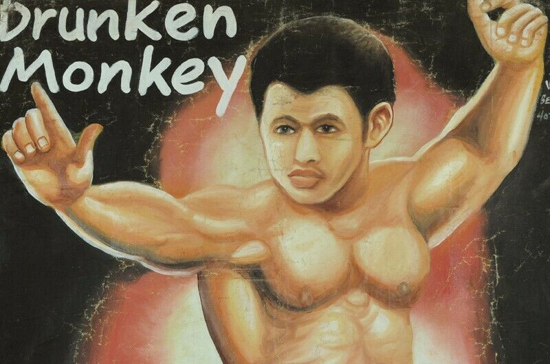 Drunken Monkey - Original Hand-Painted Ghanaian Movie Poster - close-up