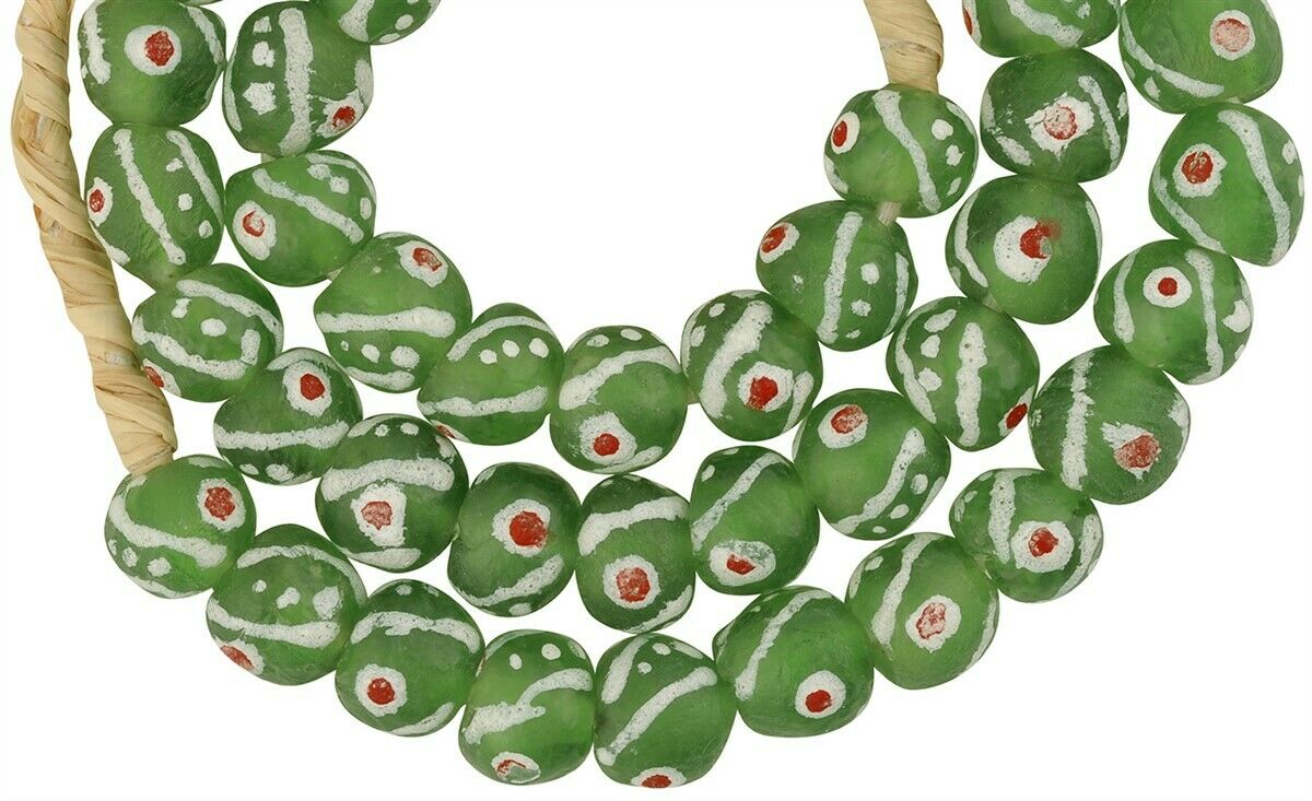 Authentic African Trade Beads: Fancy Translucent Powder Glass Beads - close-up