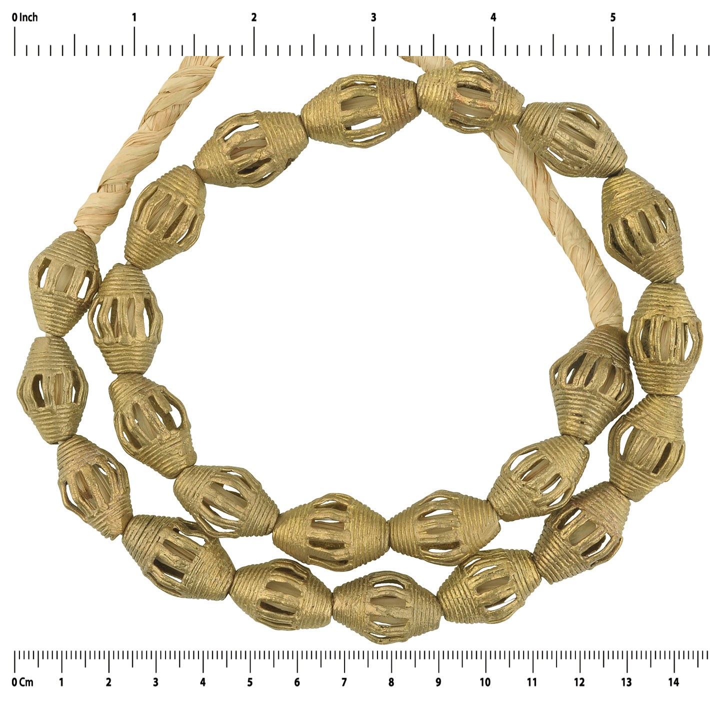 Handcrafted Ghanaian Brass Beads Strand - Ancient Craft - zoomed-in detail