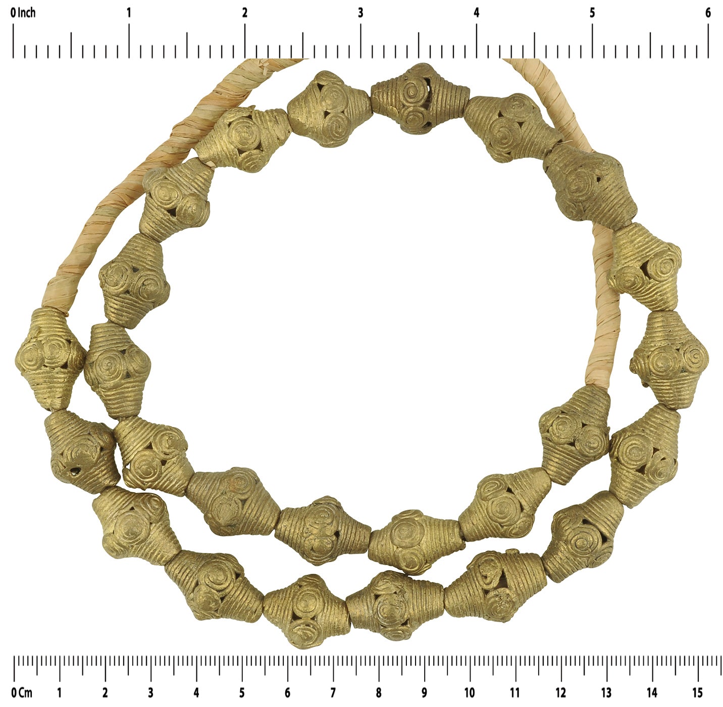 Handmade African Brass Beads By Ashanti Artisans - 20.5" Strand - zoomed-in detail