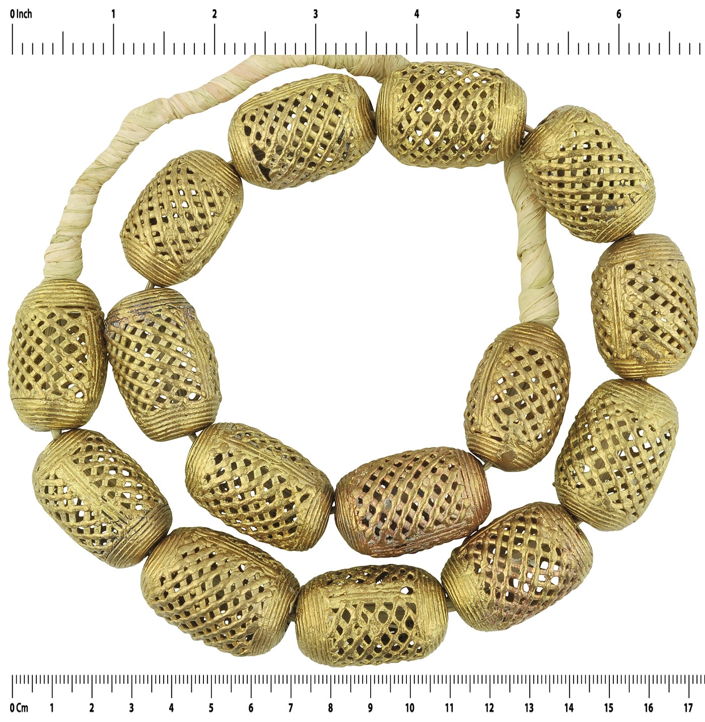 Handcrafted Large Brass Beads From Ghana - 21.5" Strand - zoomed-in detail
