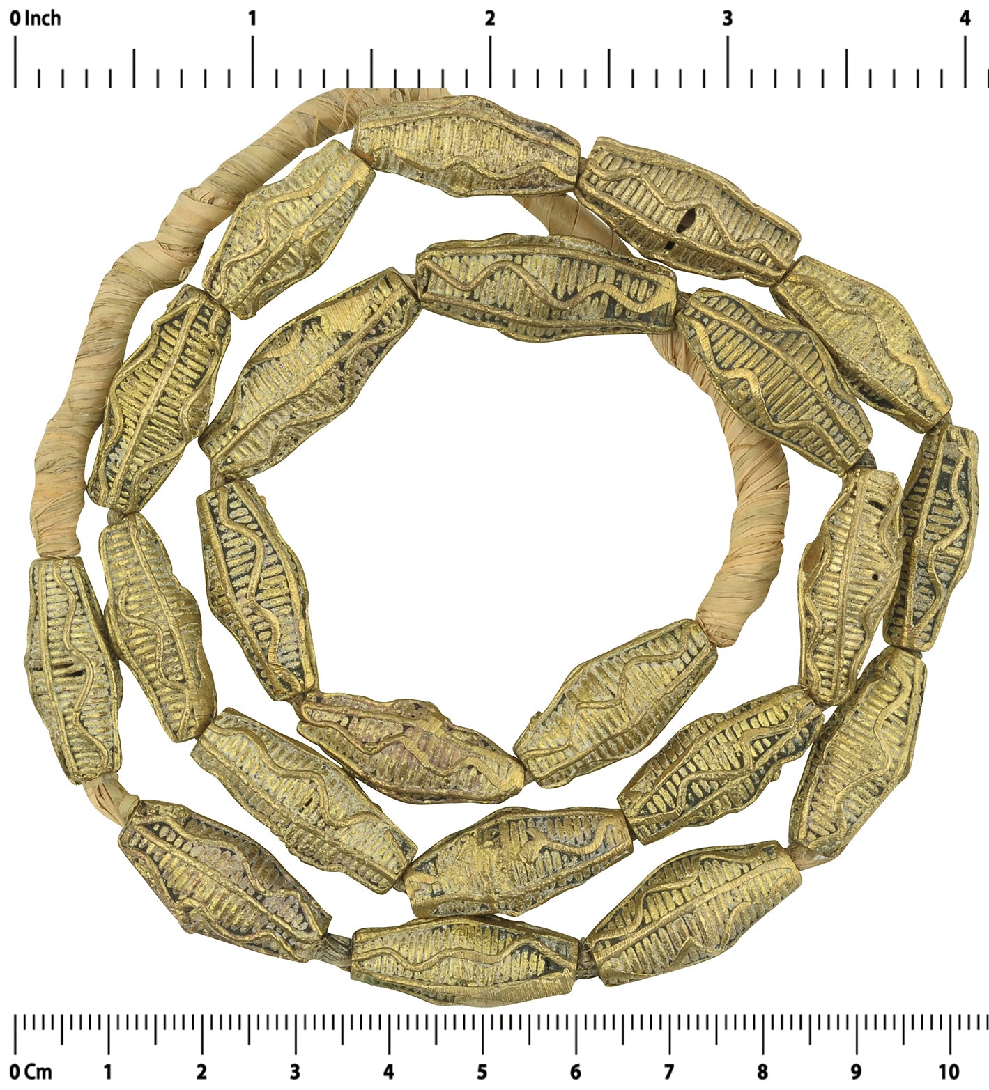 Handmade Ghanaian Brass Beads - Ashanti Lost Wax Crafted Strand - zoomed-in detail