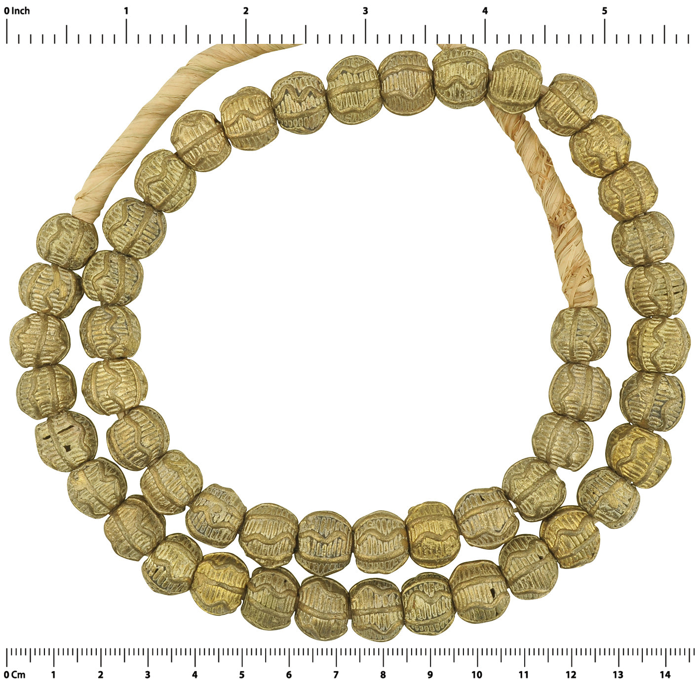 Ghanaian African Round Brass Beads 12-13Mm - Handcrafted - zoomed-in detail