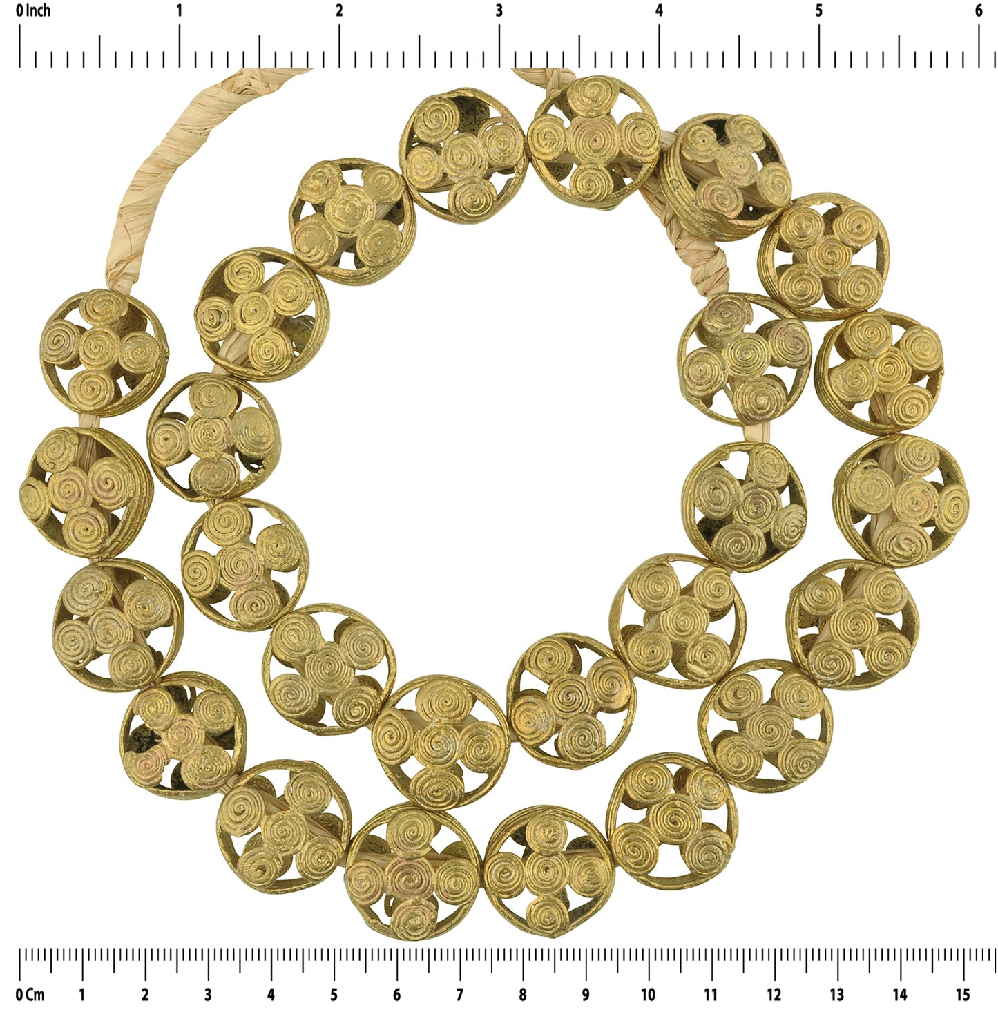 Tabular African Brass Beads - Handmade In Ghana - zoomed-in detail