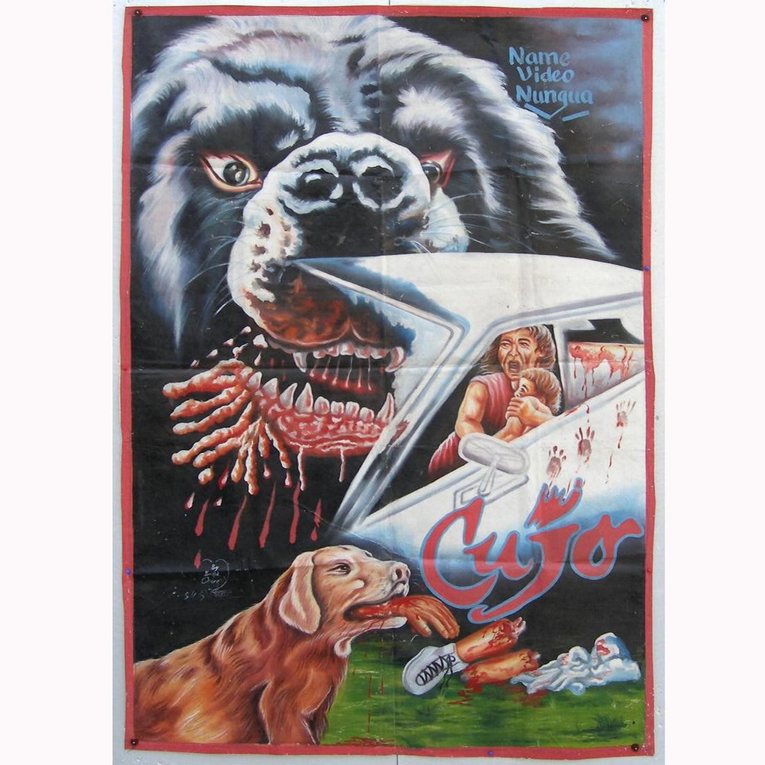 Cujo Movie Poster: Hand-Painted Artwork From Ghana - 154X102Cm - horror scene artwork