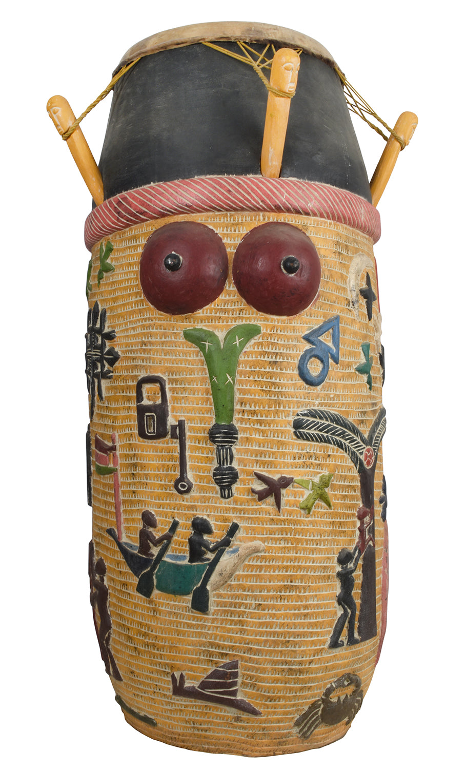African Ceremonial Drum Musical Instrument From Ghana 1 - close-up