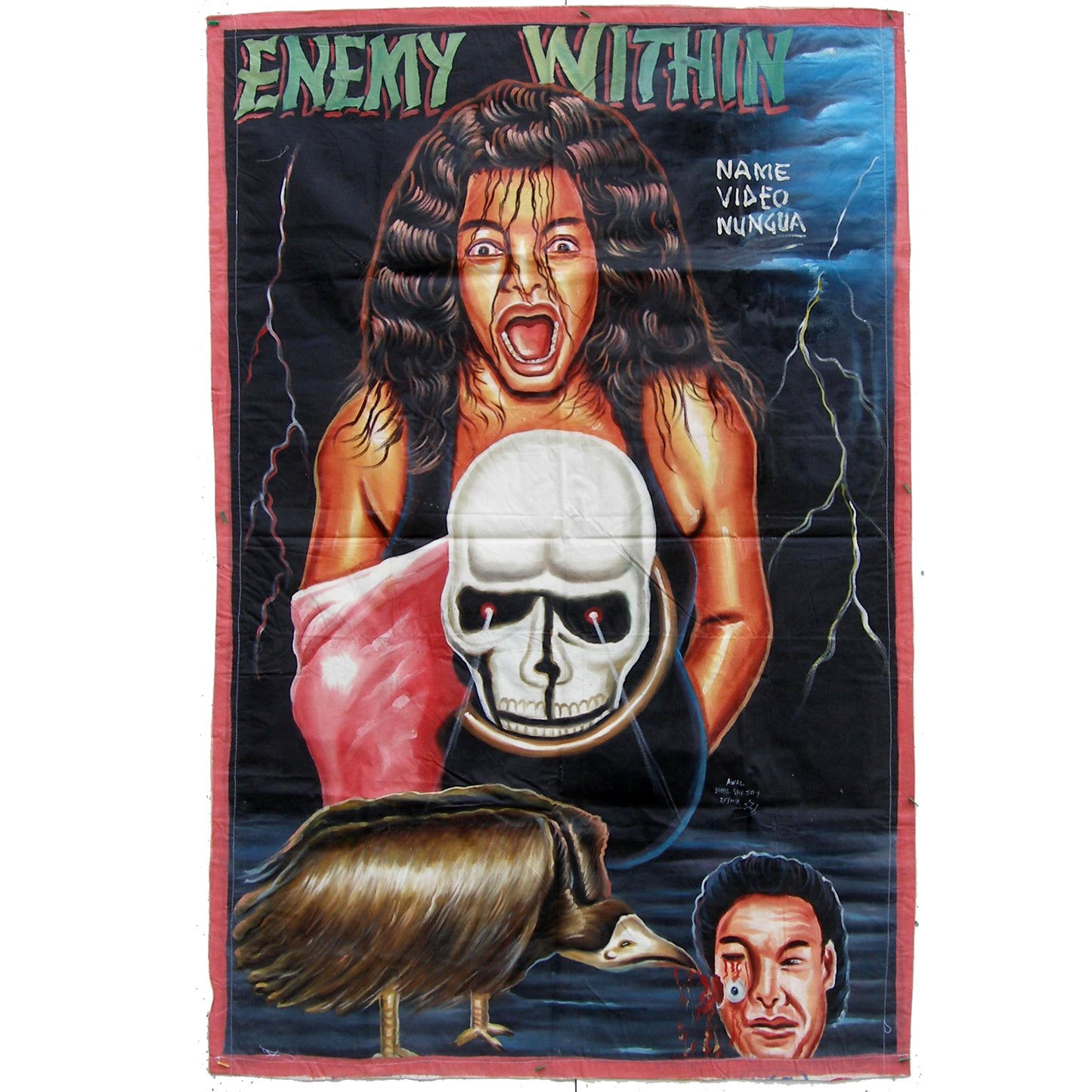 Unique Enemy Within Hand-Painted Ghana Movie Poster - Authentic African Art