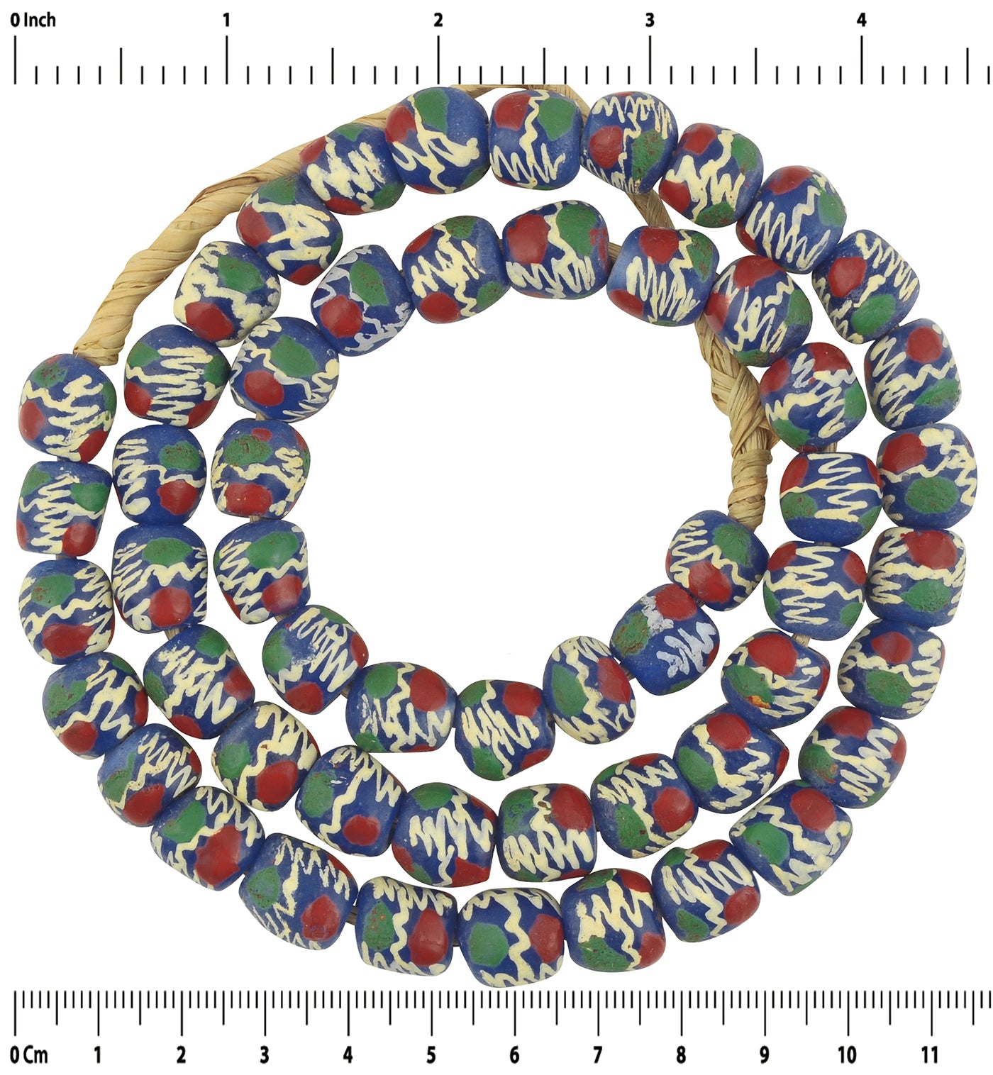 African Trade Beads: 10-11Mm Fancy Powder Glass Beads From Ghana - zoomed-in detail