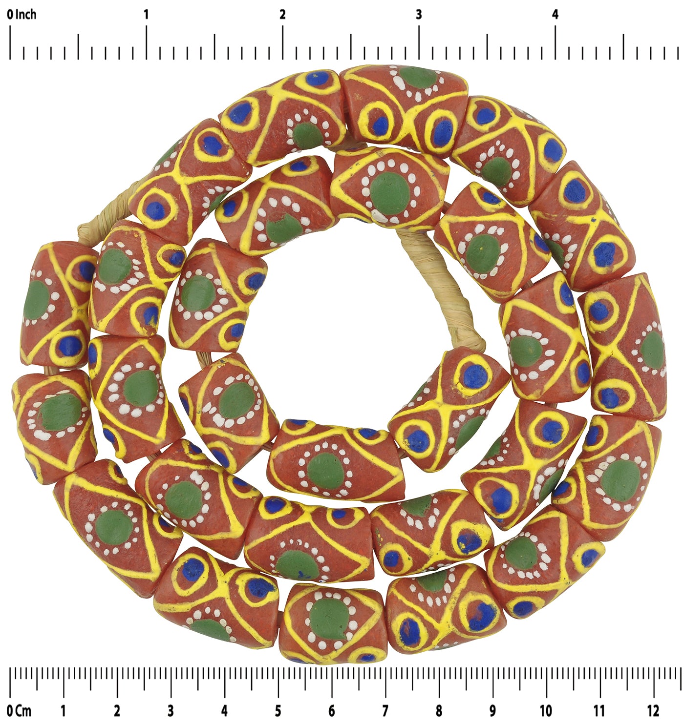Exquisite 13-14Mm Fancy Krobo Powder Glass Beads From Ghana - zoomed-in detail