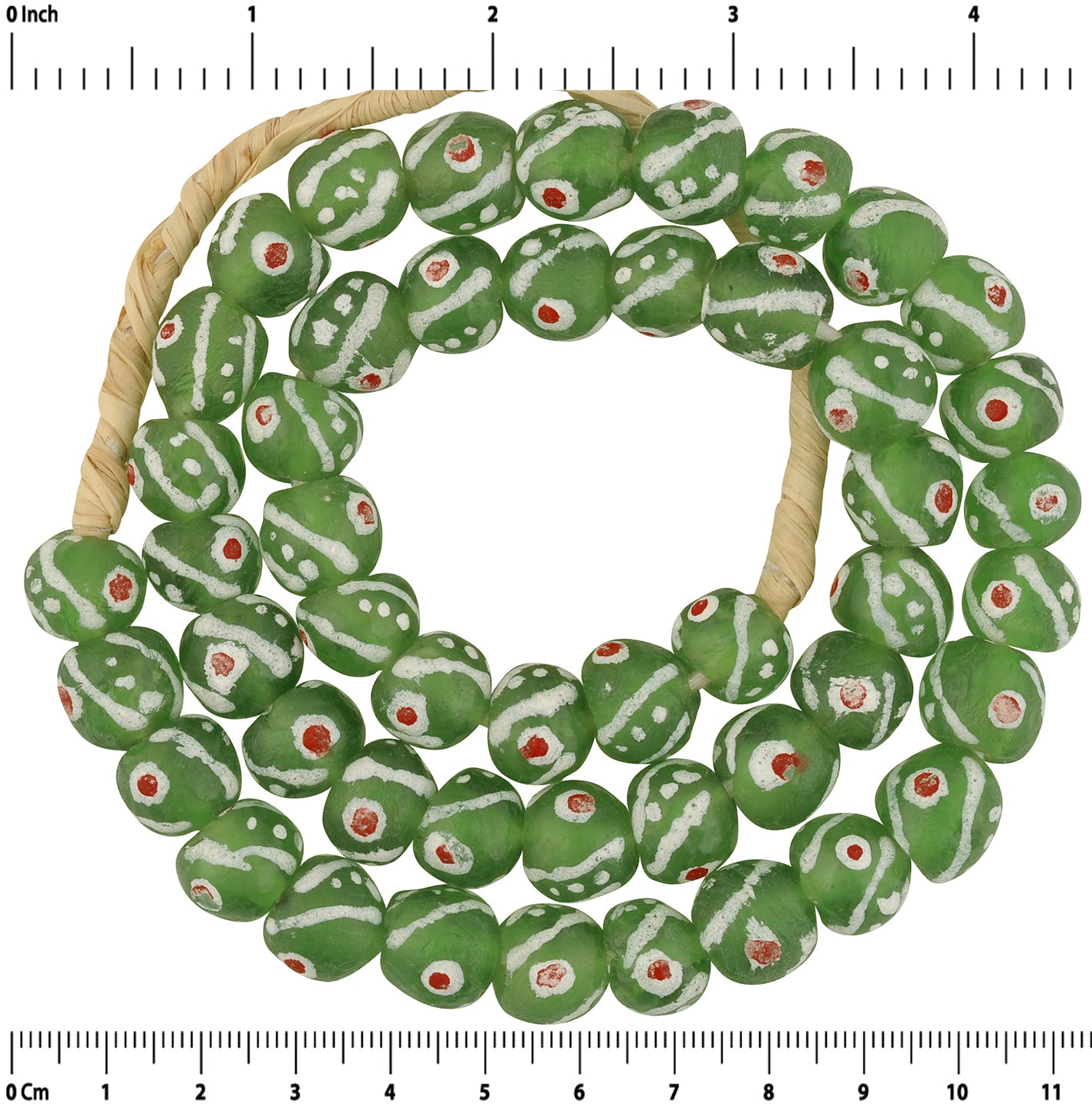 Authentic African Trade Beads: Fancy Translucent Powder Glass Beads - zoomed-in detail