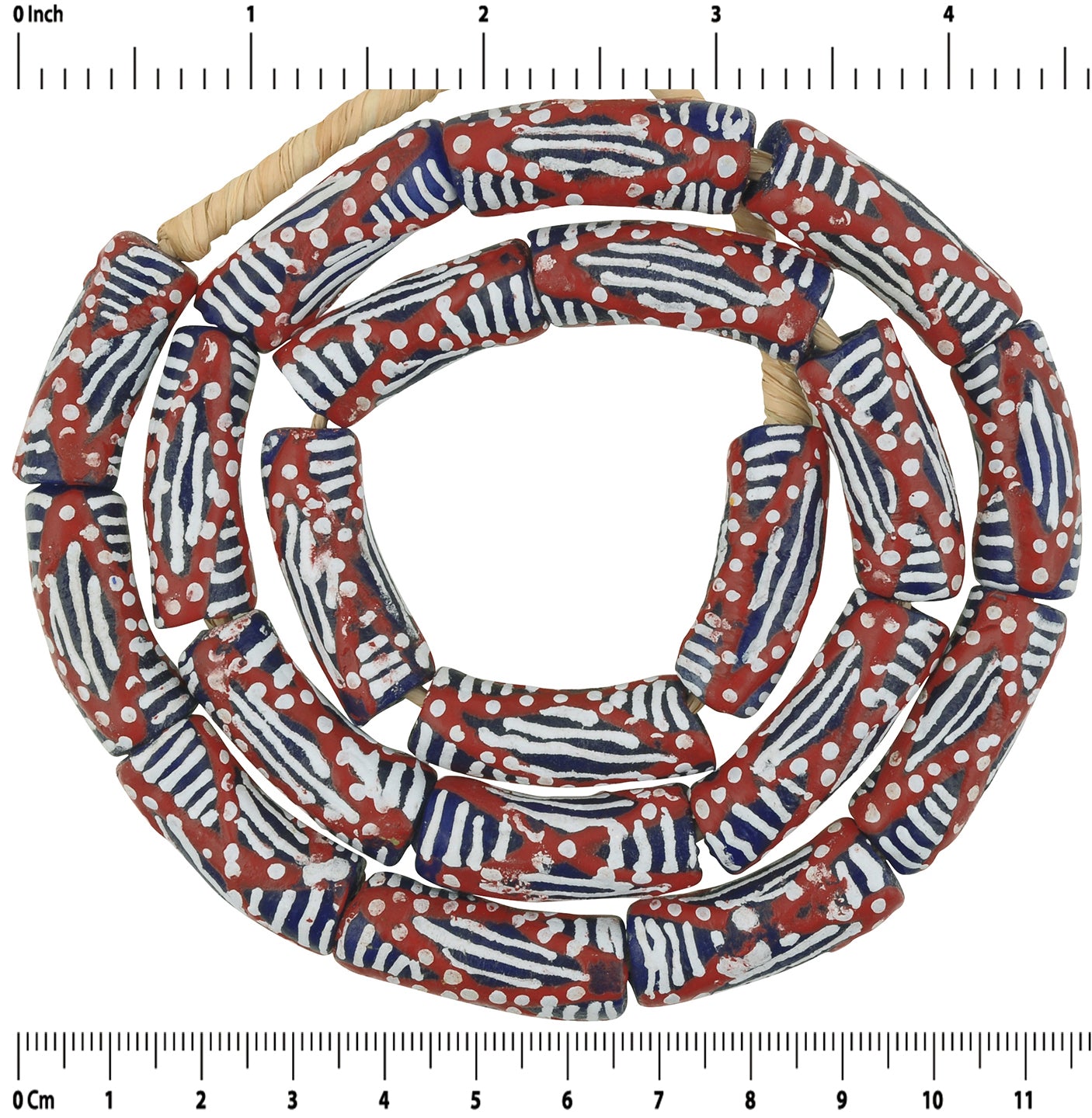 African Trade Beads: 10-11Mm Fancy Powder Glass Beads From Ghana - partial view