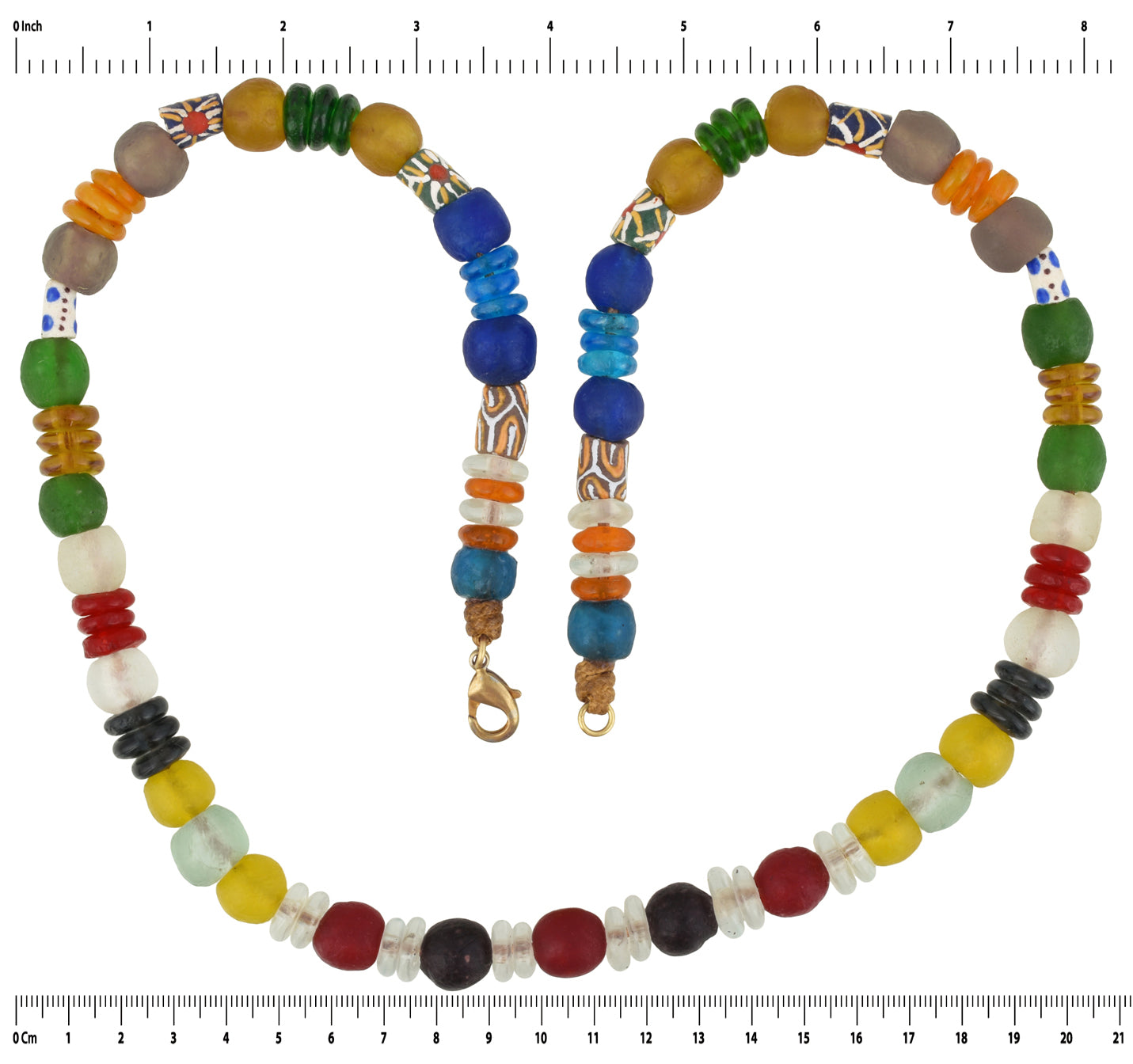 Handmade Necklace Recycled Powder Glass Beads Krobo Ghana Jewelry African Trade - angled shot