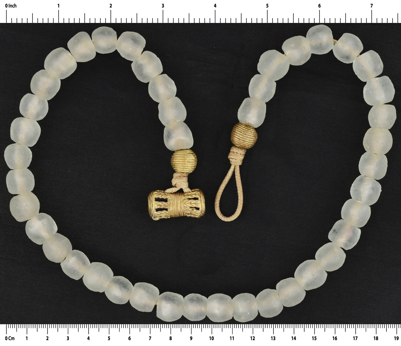 Milky White Beaded Glass Necklace | African Trade Beads & Brass - cropped detail
