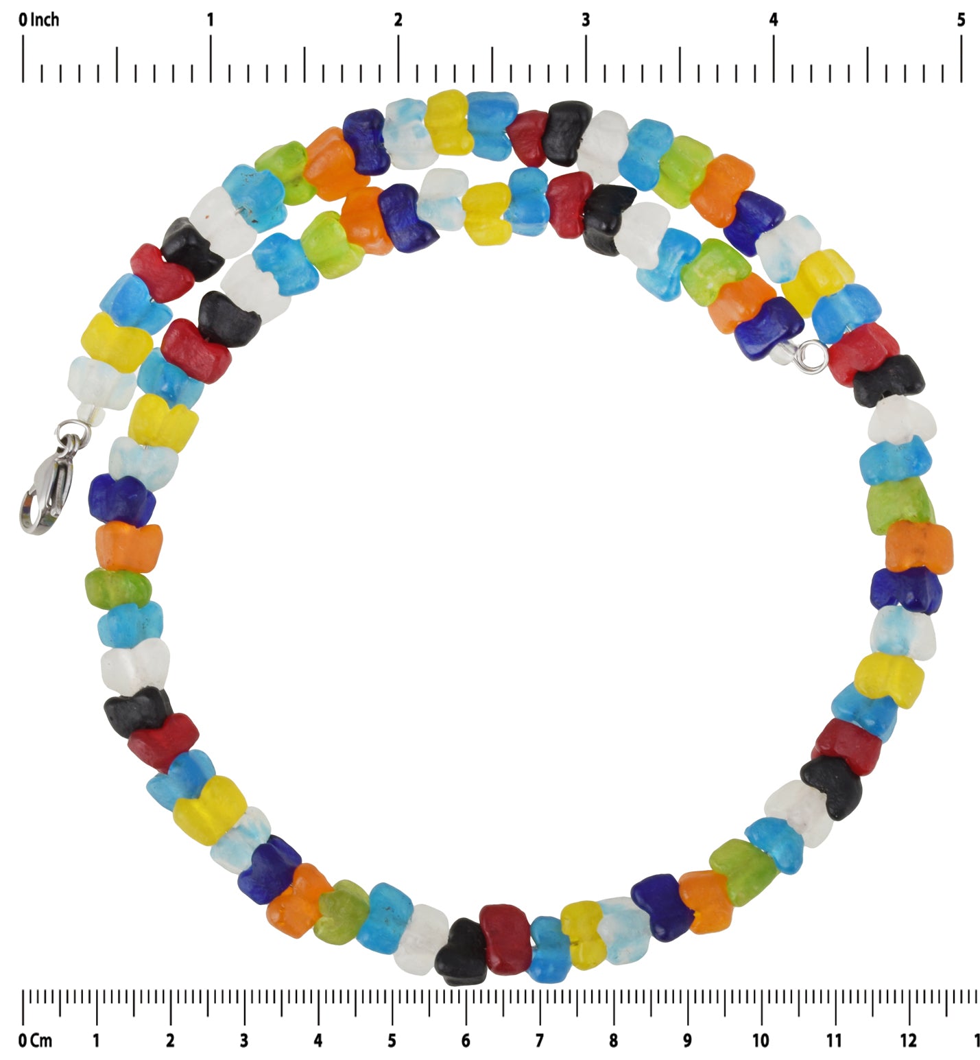 African Glass Trade Beads Handmade Necklace Choker Memory Wire Stainless Steel - angled shot