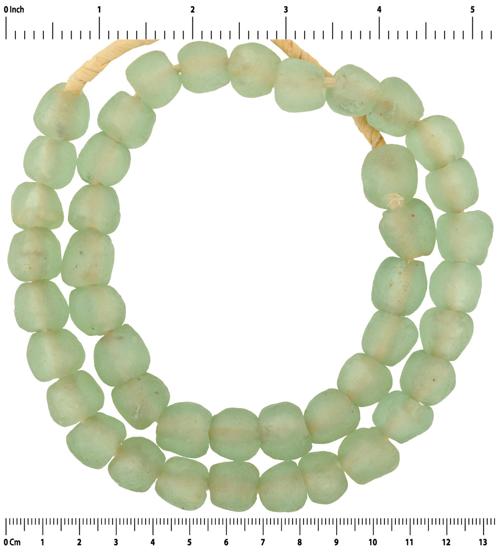 Handmade Translucent Bottle Recycled Glass Beads - 13-14Mm, Ghana - close-up