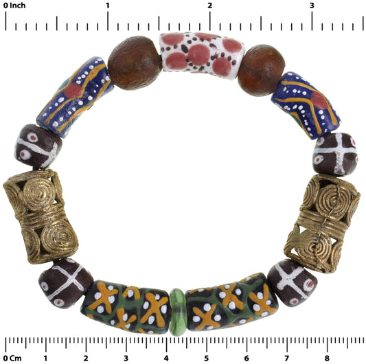 Handmade Beaded Bracelet - Glass & Brass Beads From Ghana - detailed product shot