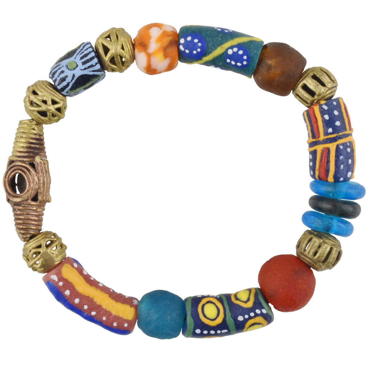 Handmade Beaded Bracelet With Brass & Glass Beads - Ghana