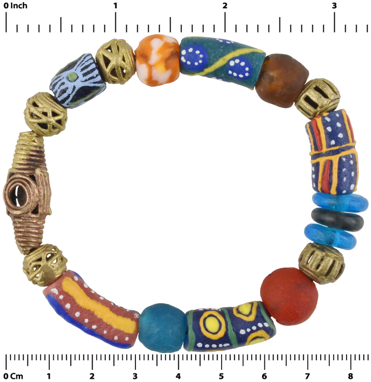 Handmade Beaded Bracelet With Brass & Glass Beads - Ghana - zoomed-in detail