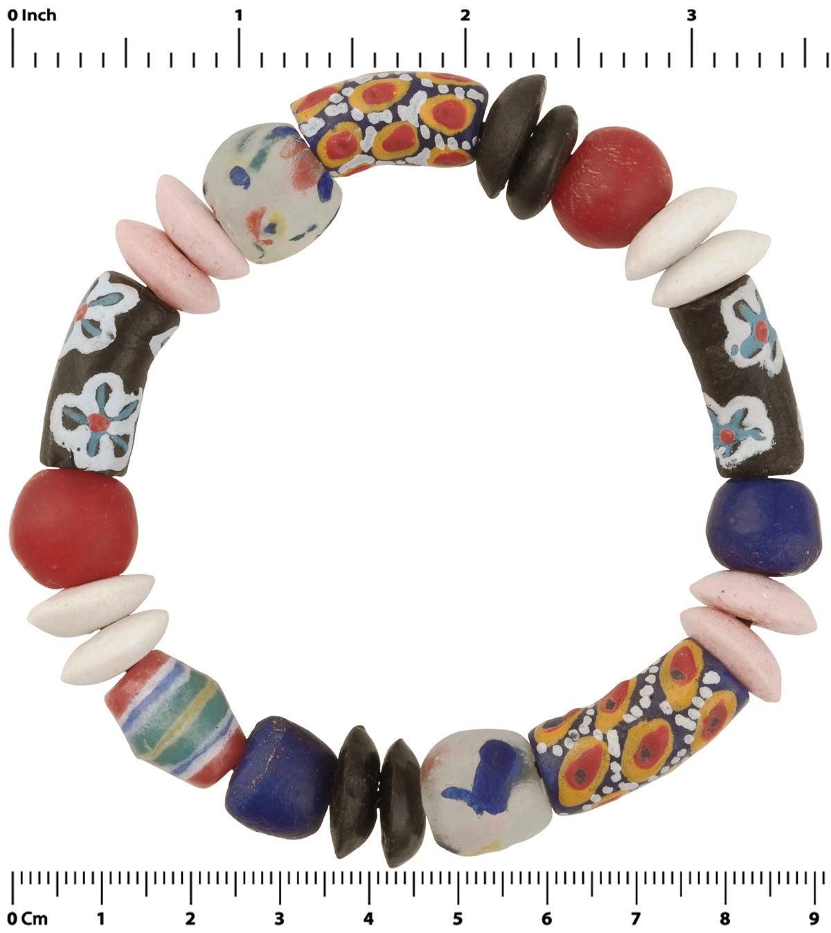 Handmade African Beaded Bracelet - Krobo Glass Trade Beads - zoomed-in detail