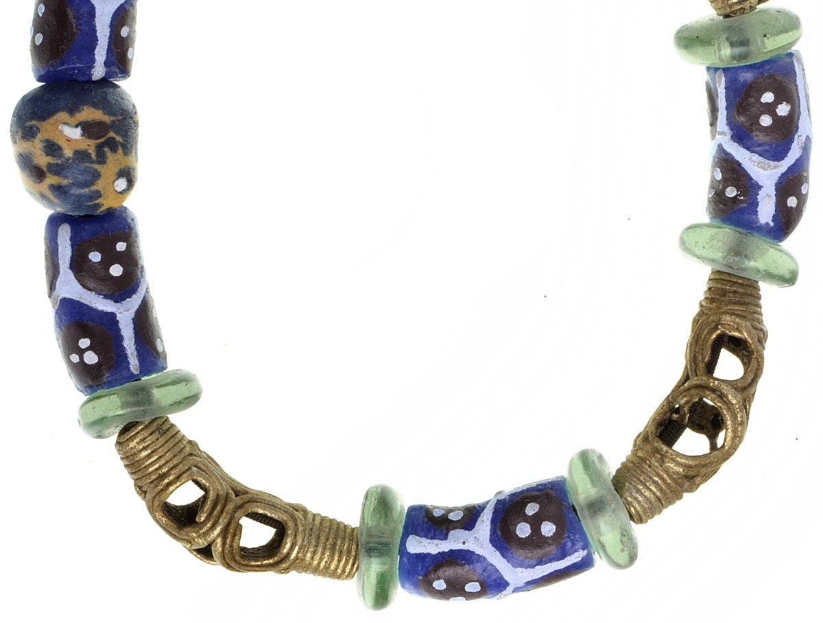 Handmade Beaded Bracelet - Glass & Brass Beads From Ghana - zoomed-in detail