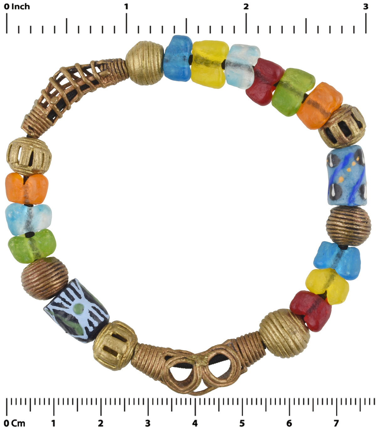 Handmade Beaded Bracelet - African Glass & Brass Beads Bracelet - zoomed-in detail