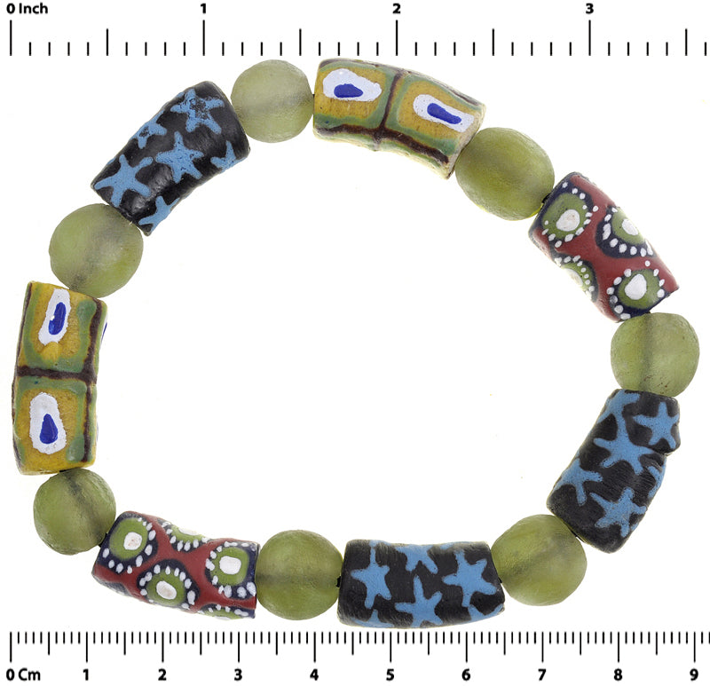 Handmade African Beaded Bracelet - Glass Trade Beads From Ghana - partial view