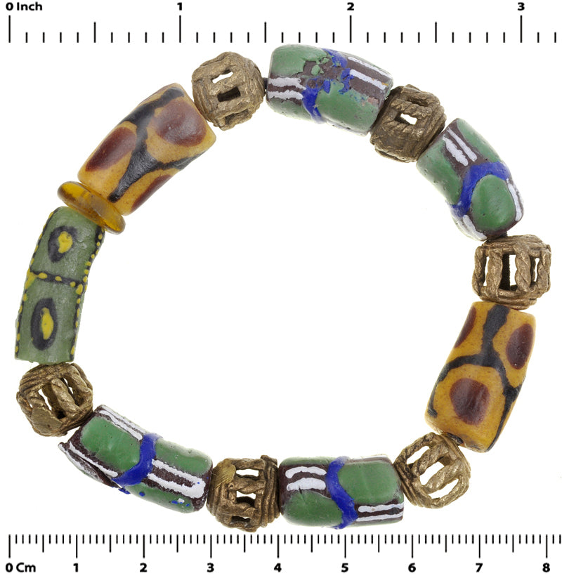 Handmade Beaded Bracelet - African Glass & Brass Beads - zoomed-in detail