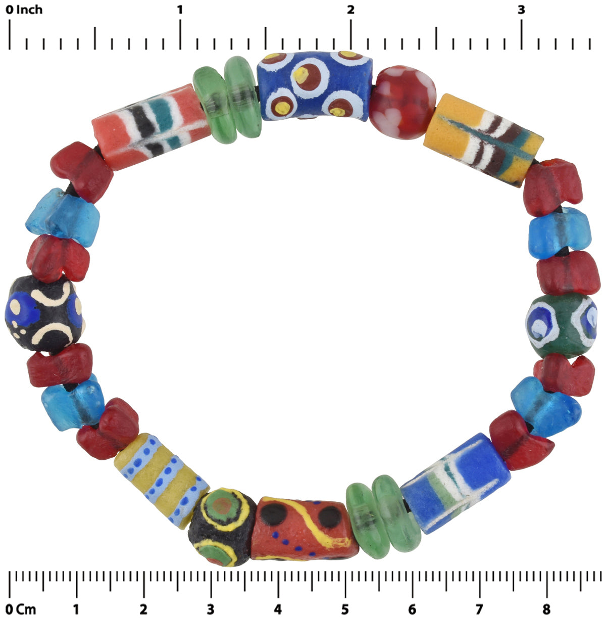 Handmade Beaded Bracelet - African Glass Beads From Ghana - zoomed-in detail